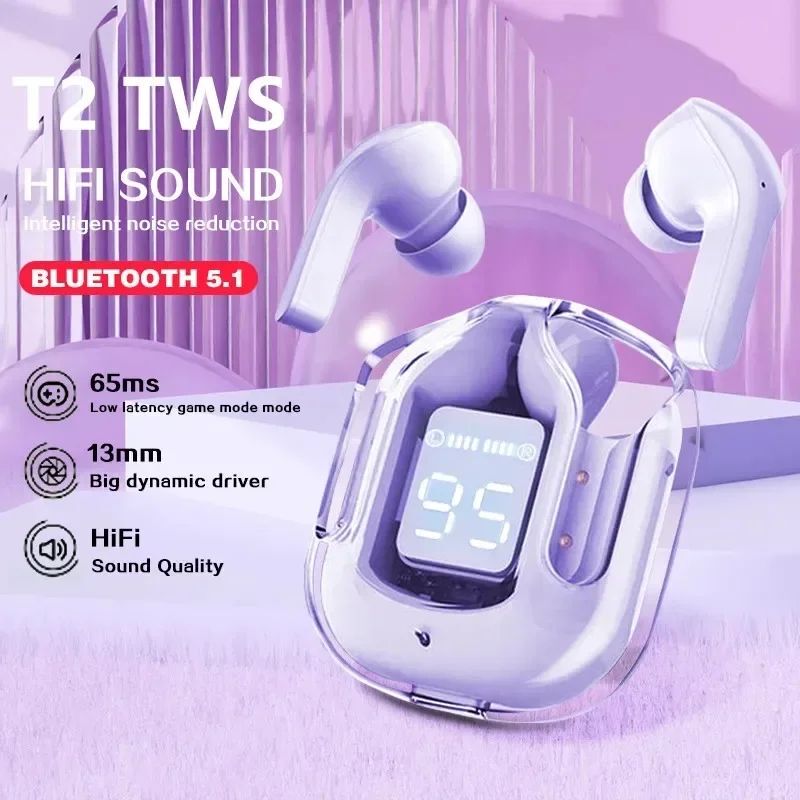 Tws T2 Wireless Earbuds Transparent Wireless Bluetooth Heads