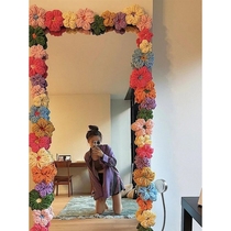 diy puff flower mirror transformation diy material edging full body mirror creative handmade floor mirror decorative frame female