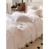 Spring and summer 100-count Lenzing Tencel floral embroidery four-piece set of girly heart lace quilt cover cool bedding