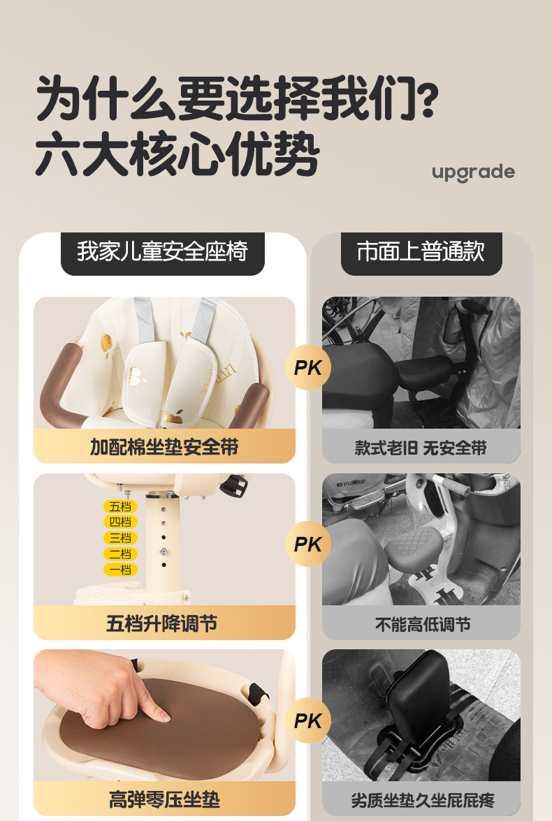 Front-mounted child seat for electric vehicles, scooter, motorcycle, baby seat, infant child safety stool