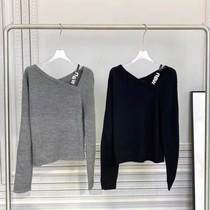 24 autumn and winter low-necked sweater tops slanted shoulder diamond suspender sweater bottoming sweater for women