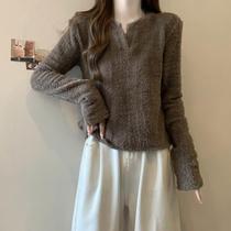 Super nice imitation mink velvet sweater for women in spring and autumn large size knitted bottoming shirt for fat girls slimming short beautiful top