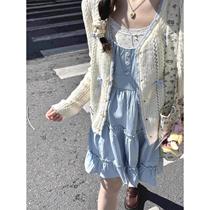 Sea salt Basque apricot short knitted cardigan sweater for women early spring v-neck bow long-sleeved top jacket zb