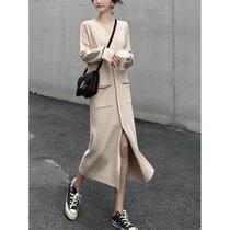 Jacket New Style Early Autumn Loose Retro Straight Knitted Dress Womens Long Autumn and Winter Lazy Knitted Sweater