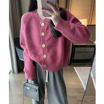 Japanese retro soft waxy knitted cardigan womens autumn and winter 2024 new fashion loose lazy short sweater jacket