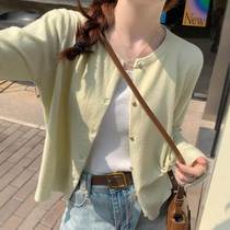 New gray knitted cardigan for women in autumn high-end sweater jacket early autumn thin long-sleeved top