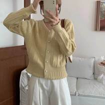 French round neck soft waxy knitted cardigan autumn new solid color versatile short temperament slim sweater for women