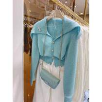 2024 new early autumn lazy style European high-end knitted cardigan raccoon velvet doll collar sweater jacket for women autumn and winter