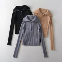 New niche zipper high-neck slim fit inner long-sleeved knitted sweater solid color slimming high-neck pit strip casual style