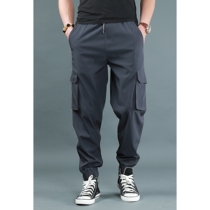 Wolf Claw Summer Loose Leg-Belted Overalls Mens Thin Ice Silk Fatty Large Size Multi-Pocket Sports Pants Mens Trendy Casual