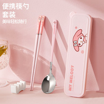 Sanrio chopsticks and spoon set stainless steel personal portable tableware for adults office workers children and elementary school students