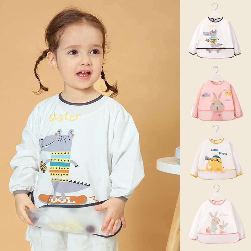 Children's smock, super soft, waterproof, long-sleeved, reverse dressing, baby eating clothes, apron, child bib, autumn and winter protective clothing with rice