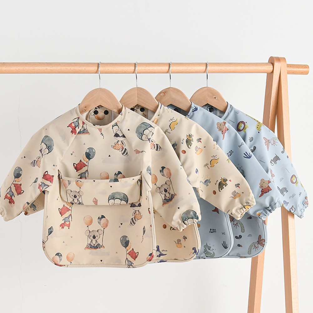 Danish baby eating clothes long-sleeved bibs baby bibs super soft PU children's waterproof and oil-proof rice pocket cover type A