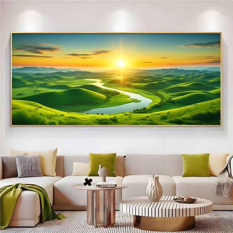 Modern Minimalist Living Room Decorative Painting, Sunrise over the East, Crystal Porcelain Hanging Painting for the Background Wall Behind the Sofa, Sunrise Landscape Painting for the East Wall Modern Minimalist Living Room Decorative Painting, Sunrise over the East, Crystal Porcelain Hanging Painting for the Background Wall Behind the Sofa, Sunrise Landscape Painting for the East Wall