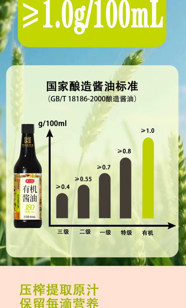 安享好物 安享A级生抽-黄花园180天 减盐 有机 酱油 国标 