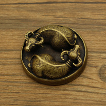 Copper Brass Retro Double Niu Tai Bagua Seal Home Car Ornament Desktop Decoration Small Toy Gift