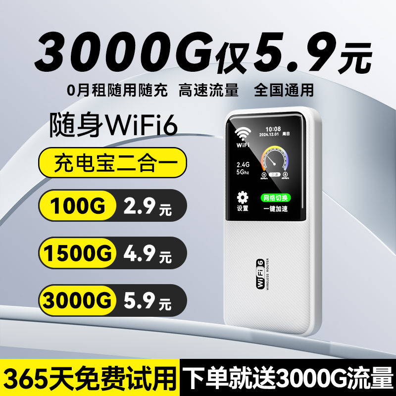 2025年ポータブルWi-Fiパワーバンク2in1ワイヤレス2024年新Wi-Fiネットワーク5GHzモバイルWi-Fi6無制限スピードフローポータブルカーネットワークカードルーターブロードバンド全国