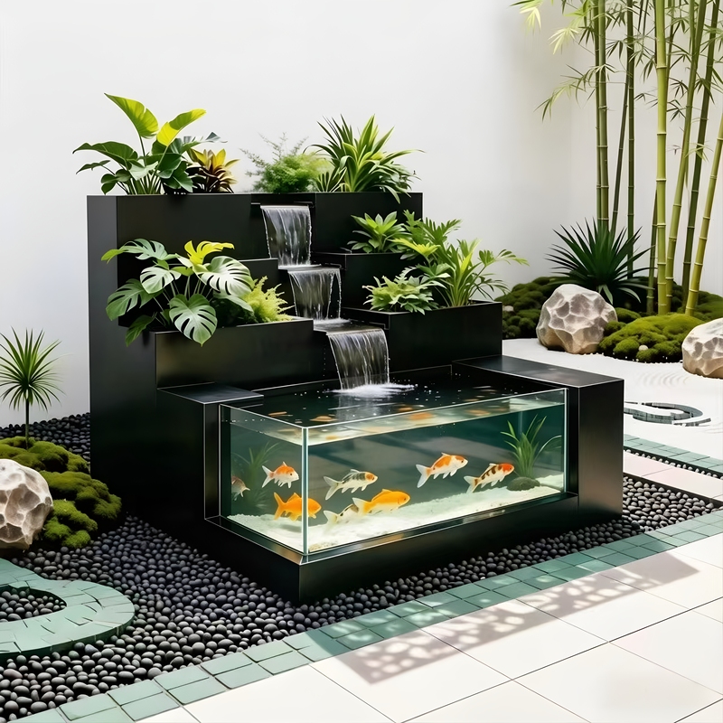 Outdoor Balcony Courtyard Stainless Steel Fish Pond Finished Product with Integrated Water Circulation, Villa Terrace Fish Tank Landscaping Water Feature Outdoor Balcony Courtyard Stainless Steel Fish Pond Finished Product with Integrated Water Circulation, Villa Terrace Fish Tank Landscaping Water Feature
