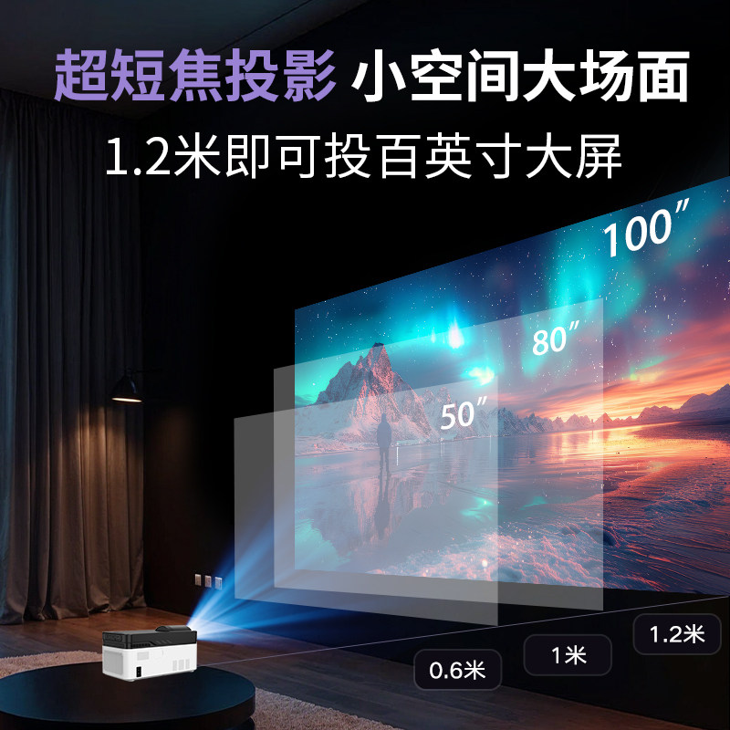 [Ultra Short Throw] Magcubic Projector Home Ultra-High Definition Tv Curtain Integrated Living Room Can Be Used during Daytime and Can Be Projected with White Wall Commercial Projector Mobile Phone and Computer Wireless Screen Projection