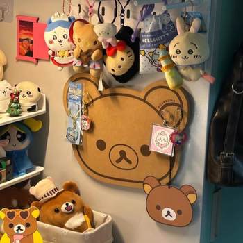 Relaxed bear photo wall felt board cute cartoon jewelry storage good stuff wall plaid decoration
