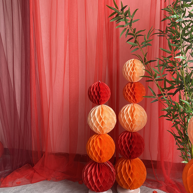 Red Burgundy Rose Red Tulle Curtain Wedding Decoration for Wedding Room, Living Room, Bedroom, Staircase Handrail Decoration Mesh