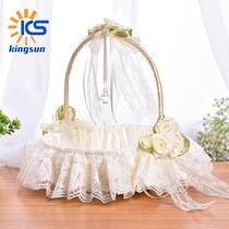 Western style wedding bamboo flower basket rhinestone lace basket flower girl portable small flower basket wedding supplies