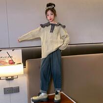 Girls sweaters spring and autumn 202 new style medium and large childrens outer wear sweaters little girls autumn clothes childrens wear sweaters