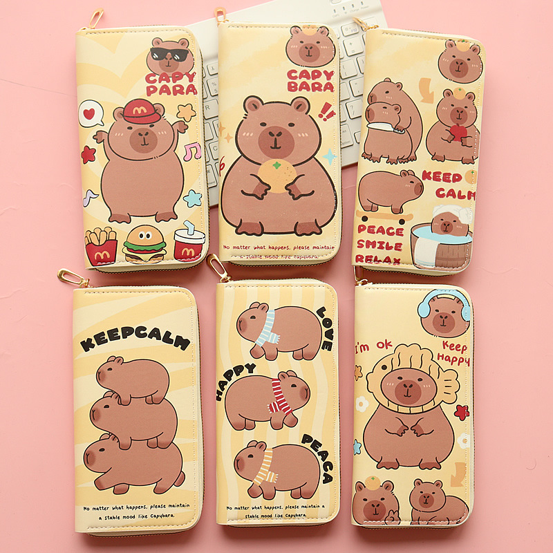 Kapibala Wallet for Women, Long Style, Cute Cartoon, Student and Children's Wallet, Large Capacity, Multi-Functional Zipper Coin Purse