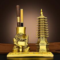 New pure brass nine-story Wenchang pagoda ornaments with pen holder pagoda home desk decoration crafts study furnishings