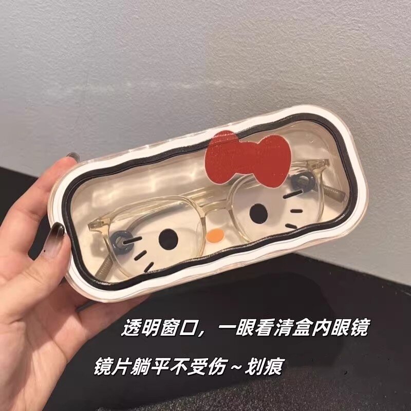Cute Cat-Shaped Glasses Storage Box, Large Capacity, Portable, Anti-Pressure, Anti-Fall, Transparent Sunglasses Storage Box for Students