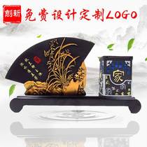Charcoal carving handicrafts plum orchid bamboo and chrysanthemum fan-shaped pen holder set office desktop ornaments atmospheric business gifts