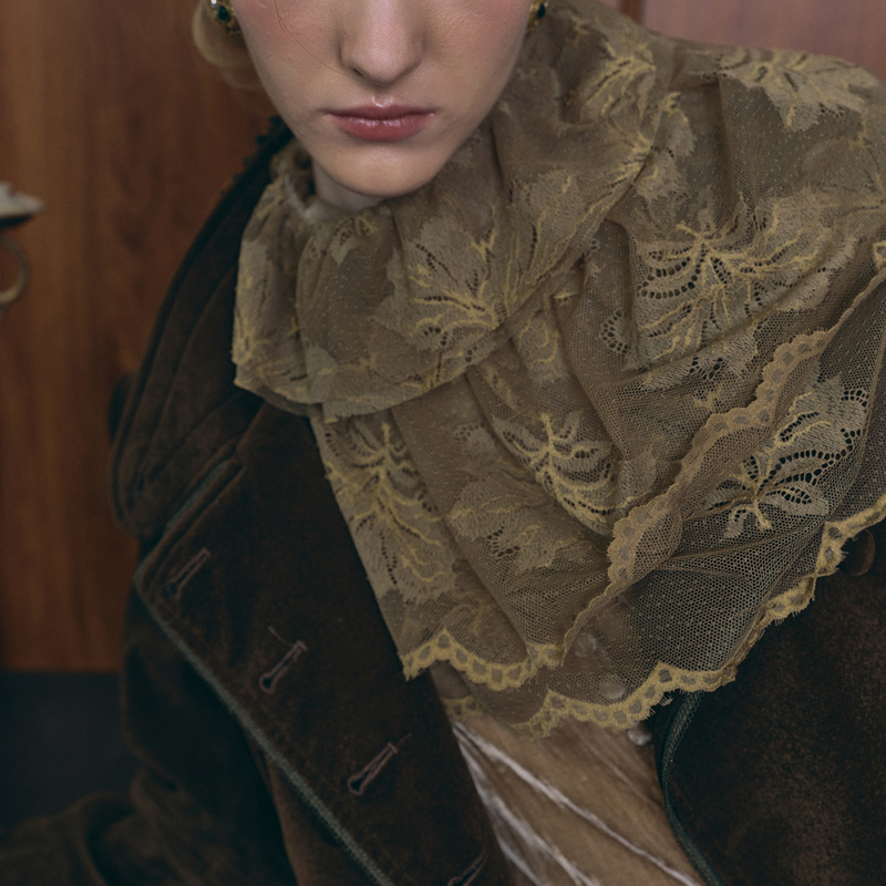 Hiilo Retro Peacock Gray-Green Palace Romantic Lace Layered Multi-Layered Lace Collar Scarf Fake Collar Accessory