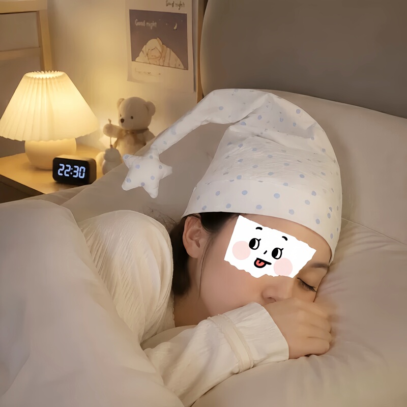 Cute Polka Dot Star Nightcap, Cartoon-Style Pointed Nightcap, Air-Conditioned Room Head Protection, Anti-Cold, Anti-Headache Artifact