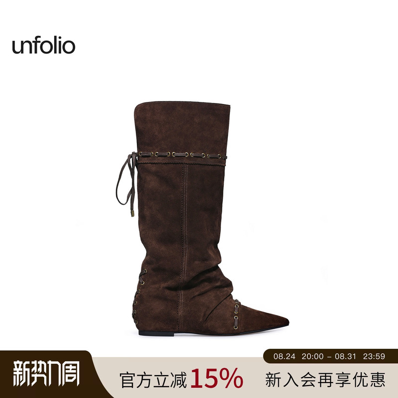 Unfolio Foldable Retro Two-Way High Boots Pointed Toe Knee-High Slouch Boots for Women