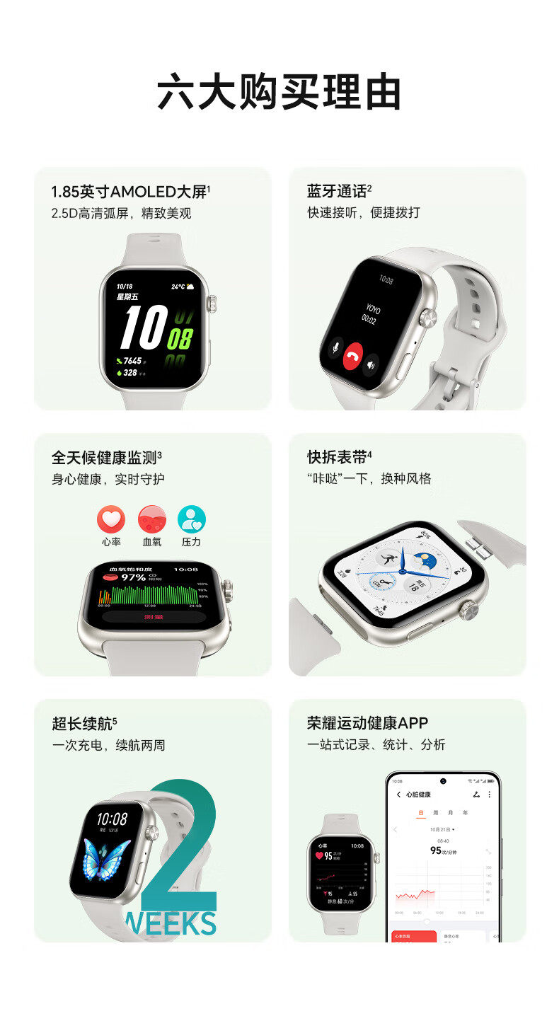 荣耀亲选ROSSINI智能手表2i蓝牙通话大屏心率血氧健康监测户外运动男女时尚方形腕表插图1