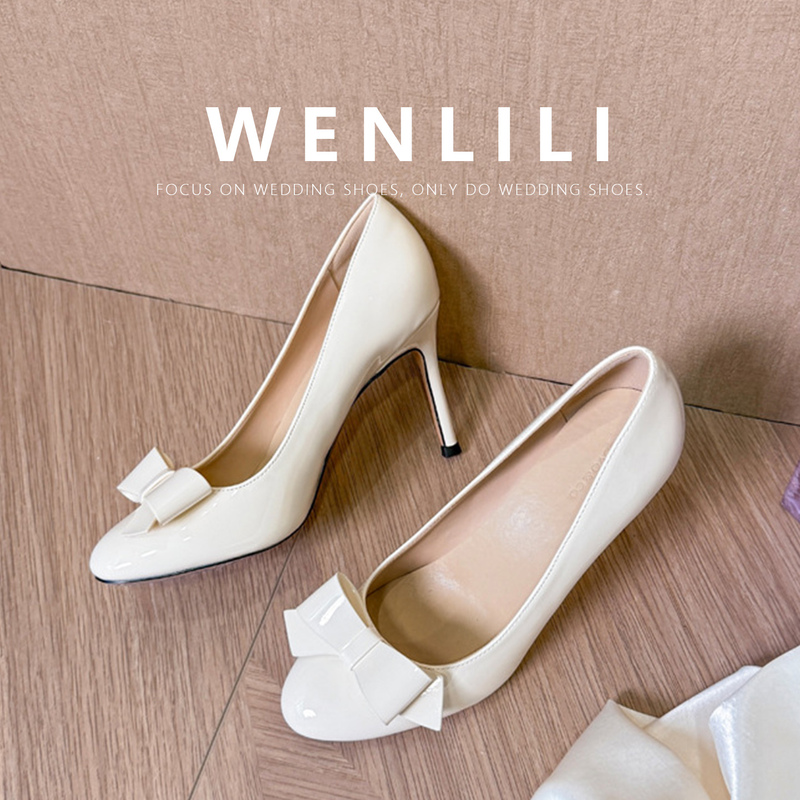 Wenli Round-Toe Shallow Bowknot Shoes Paired with a Dress, 2026 New Model, White, Comfortable High Heels for Adult Ceremonies Wenli Round-Toe Shallow Bowknot Shoes Paired with a Dress, 2026 New Model, White, Comfortable High Heels for Adult Ceremonies