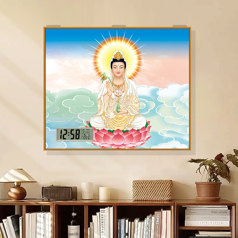 New Chinese-Style Decorative Painting with Clock and Meter Box Cover for Power Supply, Guanyin Switch Cover for Modern Distribution Box