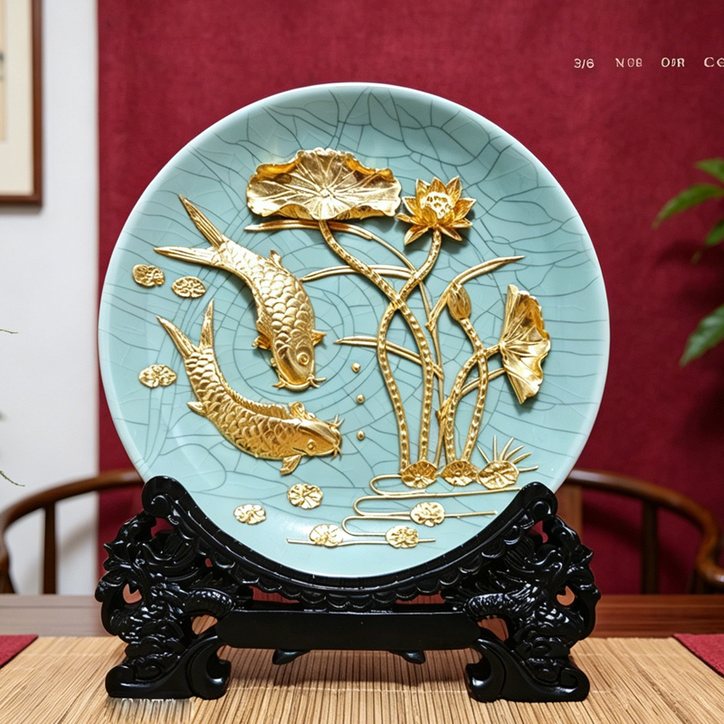 Xiamen Lacquer Carving Carp Hanging Plate with 24K Gold Foil, a Gift for Wedding, Housewarming, or Business Opening