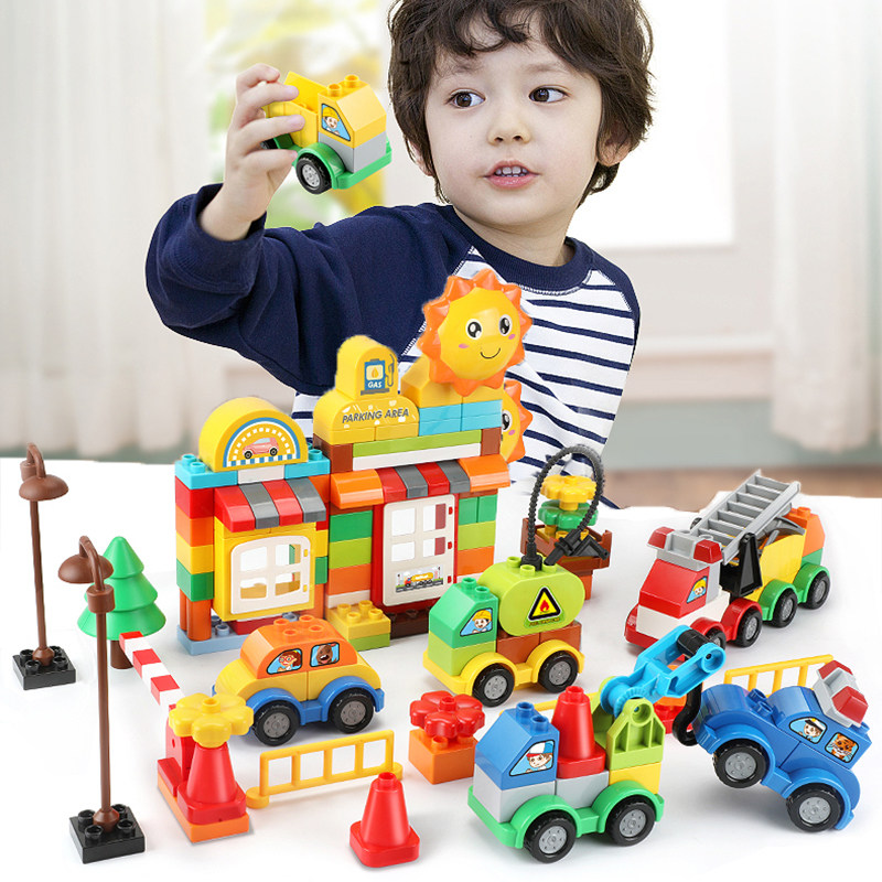 Six section large grain compatible Lego 3 trolley parquet building blocks 6 years old Child puzzle toy Scene trolley Gift