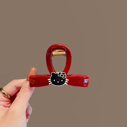 Angora Red New Year Cute Kt Cat Hairpin Back Head Hair Shark Clip High-End Half-Tied Hair Clip