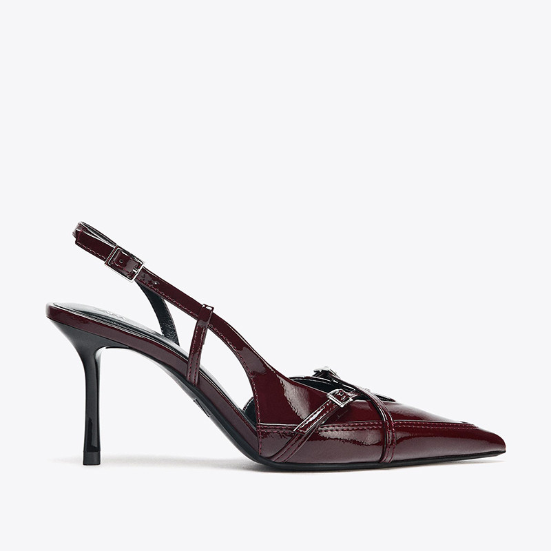 ZARA女鞋2025春季新品黑色搭扣带饰高跟穆勒鞋尖头后绊带细跟凉鞋 5