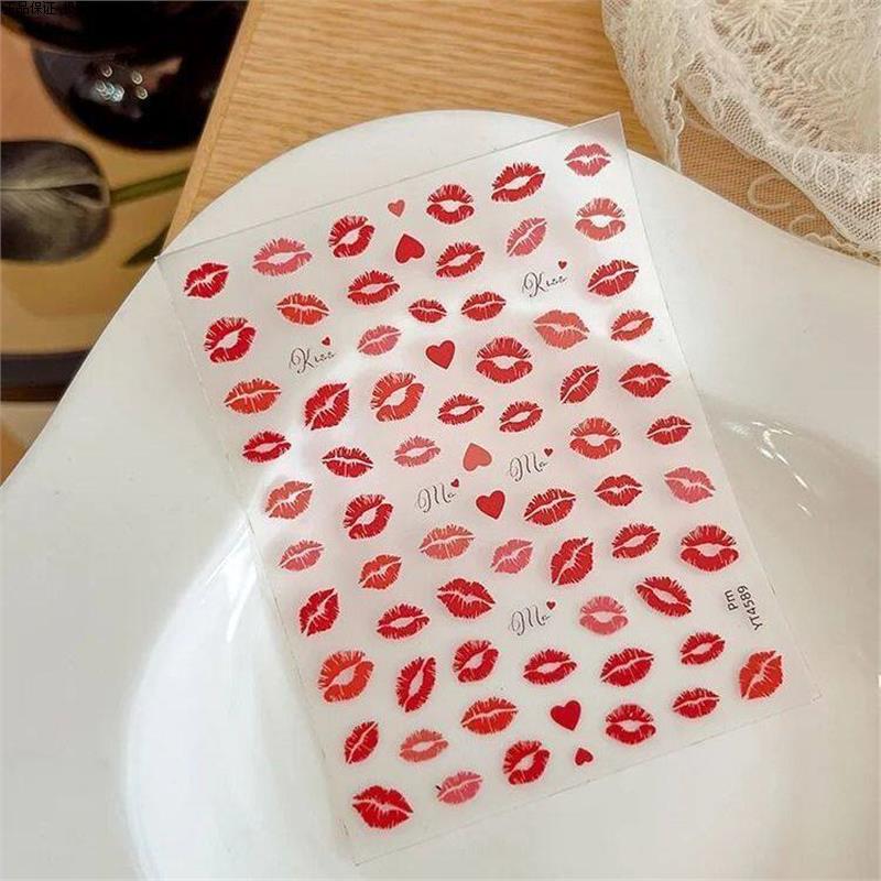 Xiaohongshu Same Style Flame Red Lip Nail Stickers for Chinese Valentine's Day Embossed Three-Dimensional Pure Desire Nails Xiaohongshu Same Style Flame Red Lip Nail Stickers for Chinese Valentine's Day Embossed Three-Dimensional Pure Desire Nails