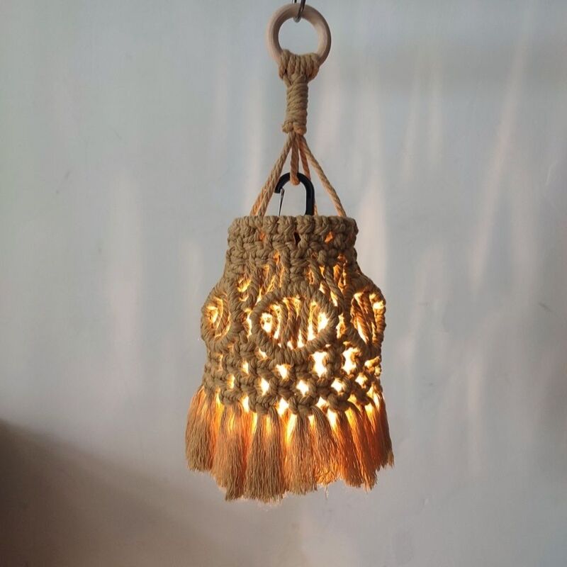 Light Bulb Shade, Chandelier Decoration, Handmade Cotton Rope Woven Lampshade, Bohemian Style Homestay Soft Decoration, Camping Lampshade