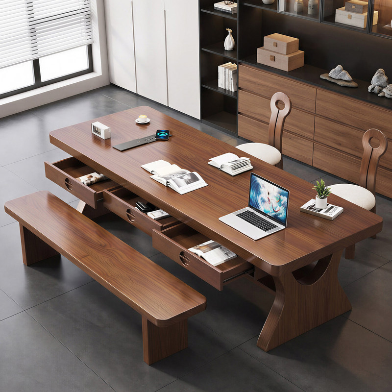 Large Long Desk for Living Room, Integrated Table for Living Room Use, Solid Wood Desk, Reading and Study Table, Long Table Behind Sofa