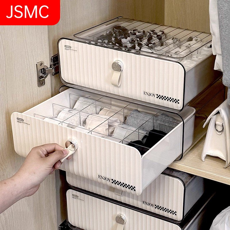 Japanese Jsmc Underwear Storage Box with Compartments for Home Use, Wardrobe Drawer Type Three-In-One Bra and Socks Organizer Box