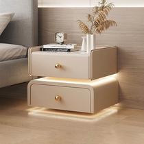 New bedside table Internet celebrity high-end light luxury smart bedroom with lights simple modern all solid wood bedside storage cabinet