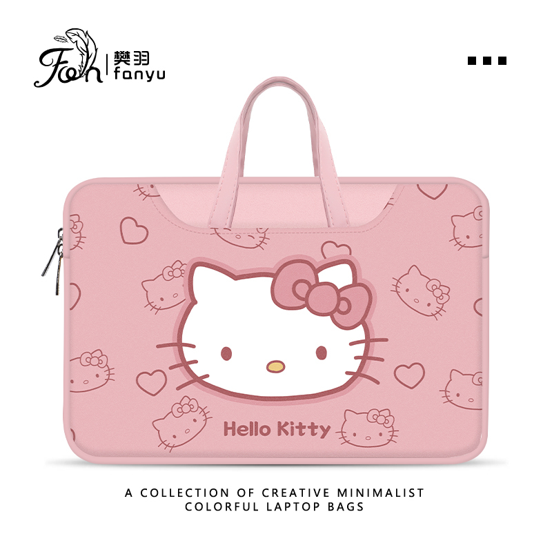 Fan Yu Cute Hello Kitty Leather Laptop Bag Portable for Men and Women Apple 14inch 11inch Lenovo Hp Dell Huawei 15.6 Inch 16 Inch Notebook Tablet Storage Bag iPad Inner Sleeve Bag