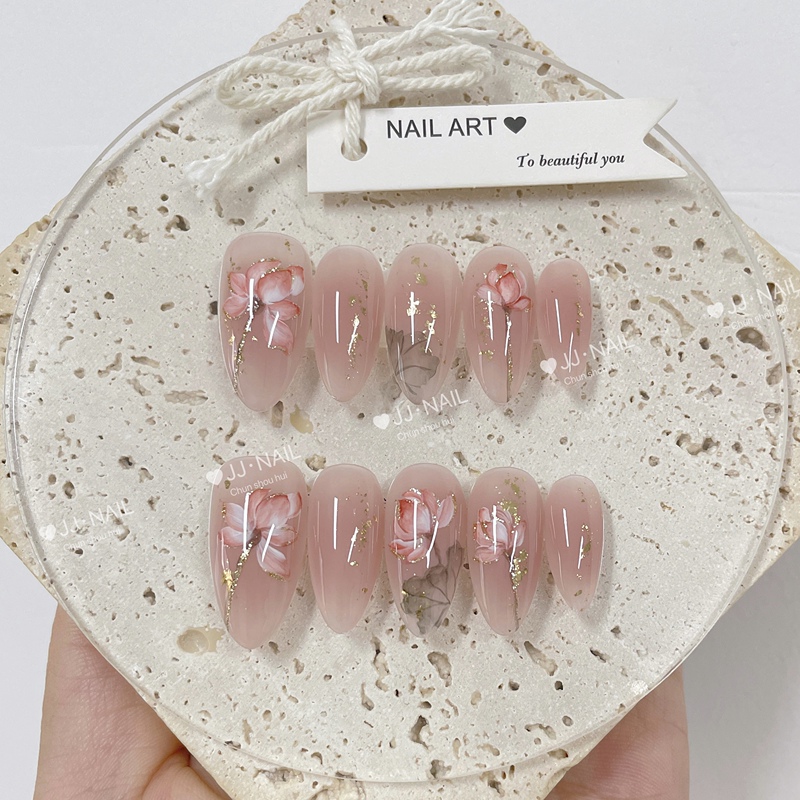 【Fuyang】Pink Flower Press-On Nails, Handmade Nail Art, High-End Finished Nail Patches 【Fuyang】Pink Flower Press-On Nails, Handmade Nail Art, High-End Finished Nail Patches