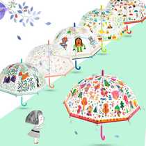 djeco childrens transparent long-handled umbrella for primary school students kindergarten baby princess cute and lightweight 3-6-8 years old