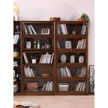 Bookcase storage cabinet oak bookshelf glass all solid wood logs with door Nordic display cabinet office floor-standing Japanese style